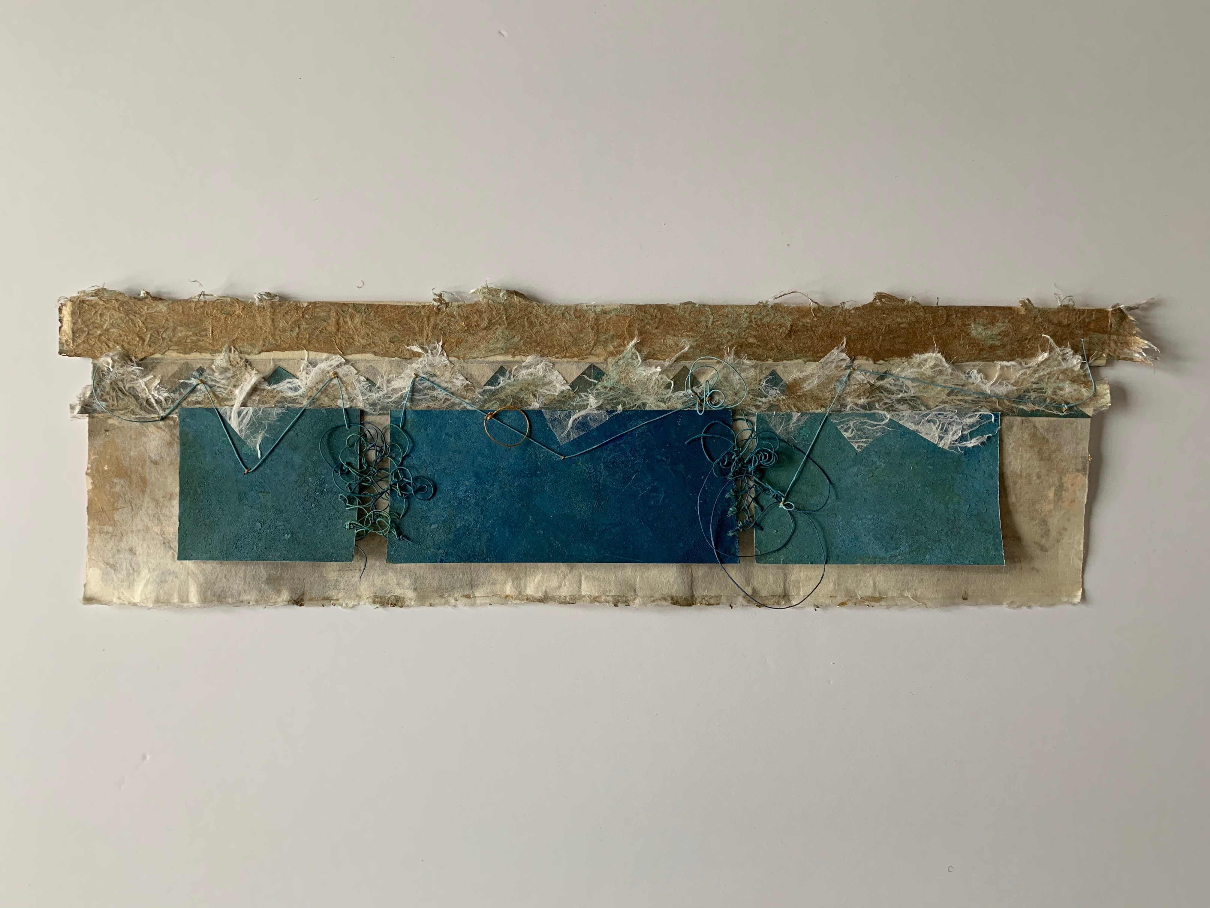2. contemporary/ancient messages "Entangled order", 7" x 21", sewed handmade paper