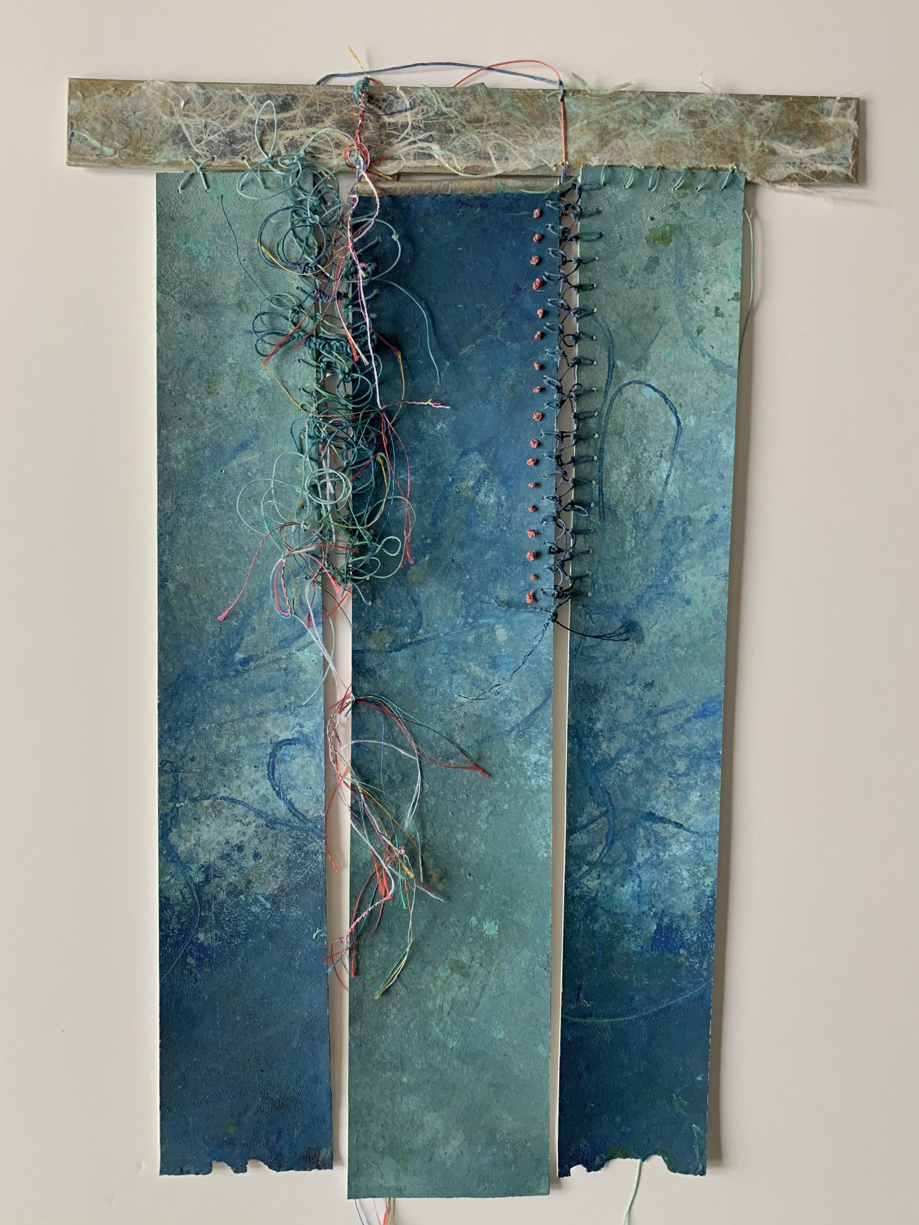 2. contemorary/ancient messages "Knotted tapestry", 17" x 11", sewed handmade paper