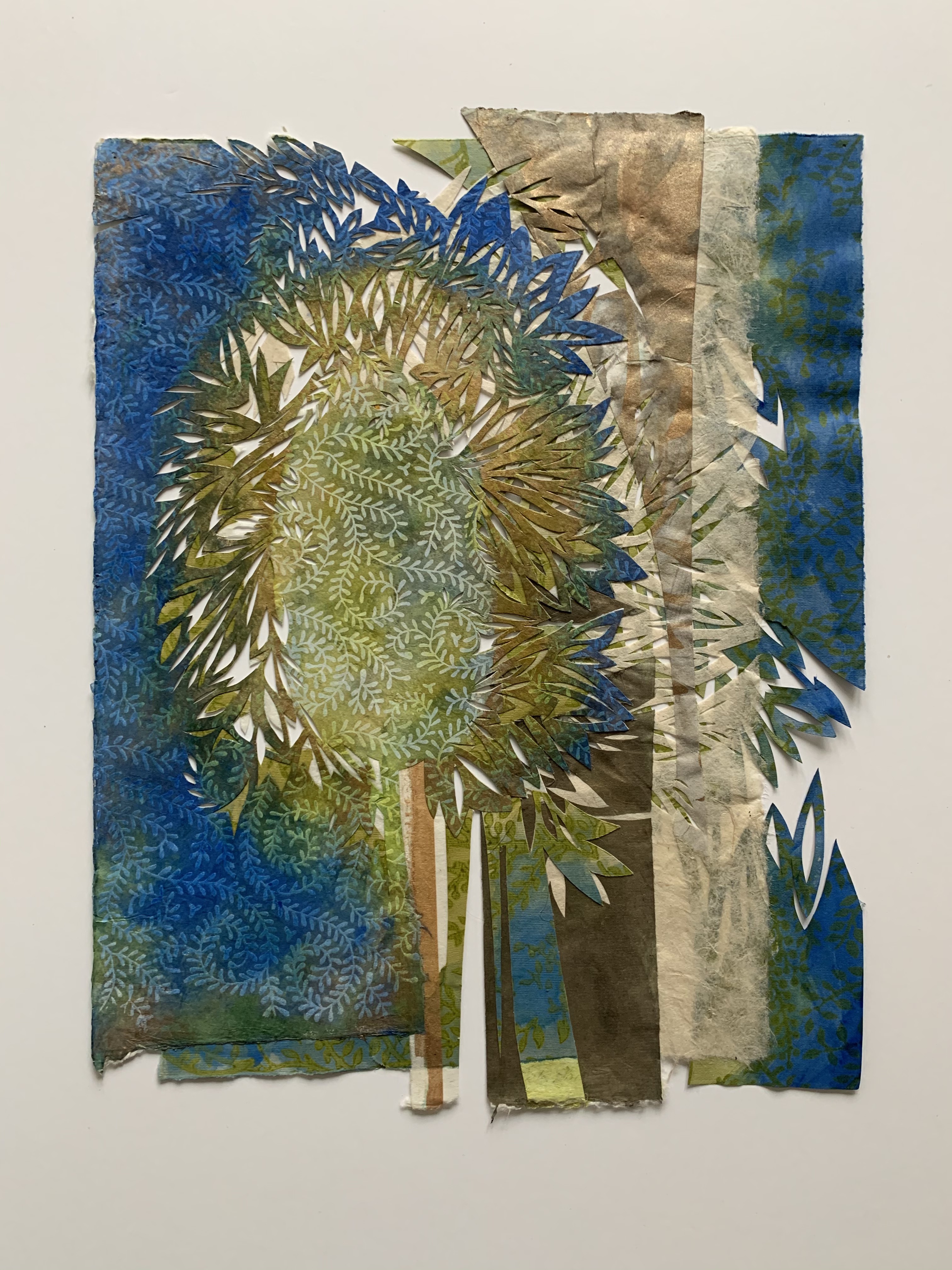 Beginning to foliate "Beginning to Foliate",
16" x 12 1/2" collage handcut