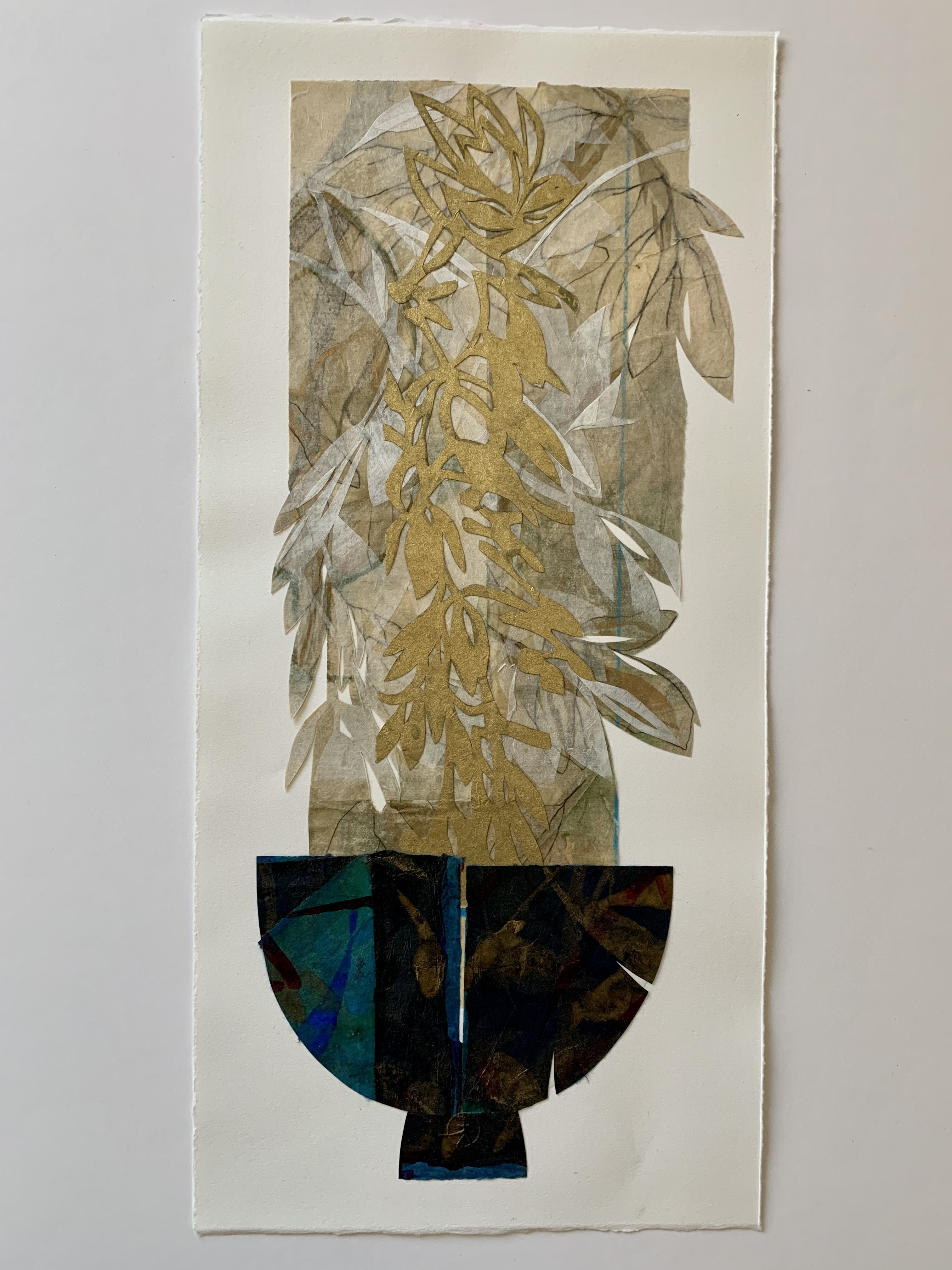 !. Sacred Vessals form & balance - silence & space "Rising", 22" x 10 1/2", collage