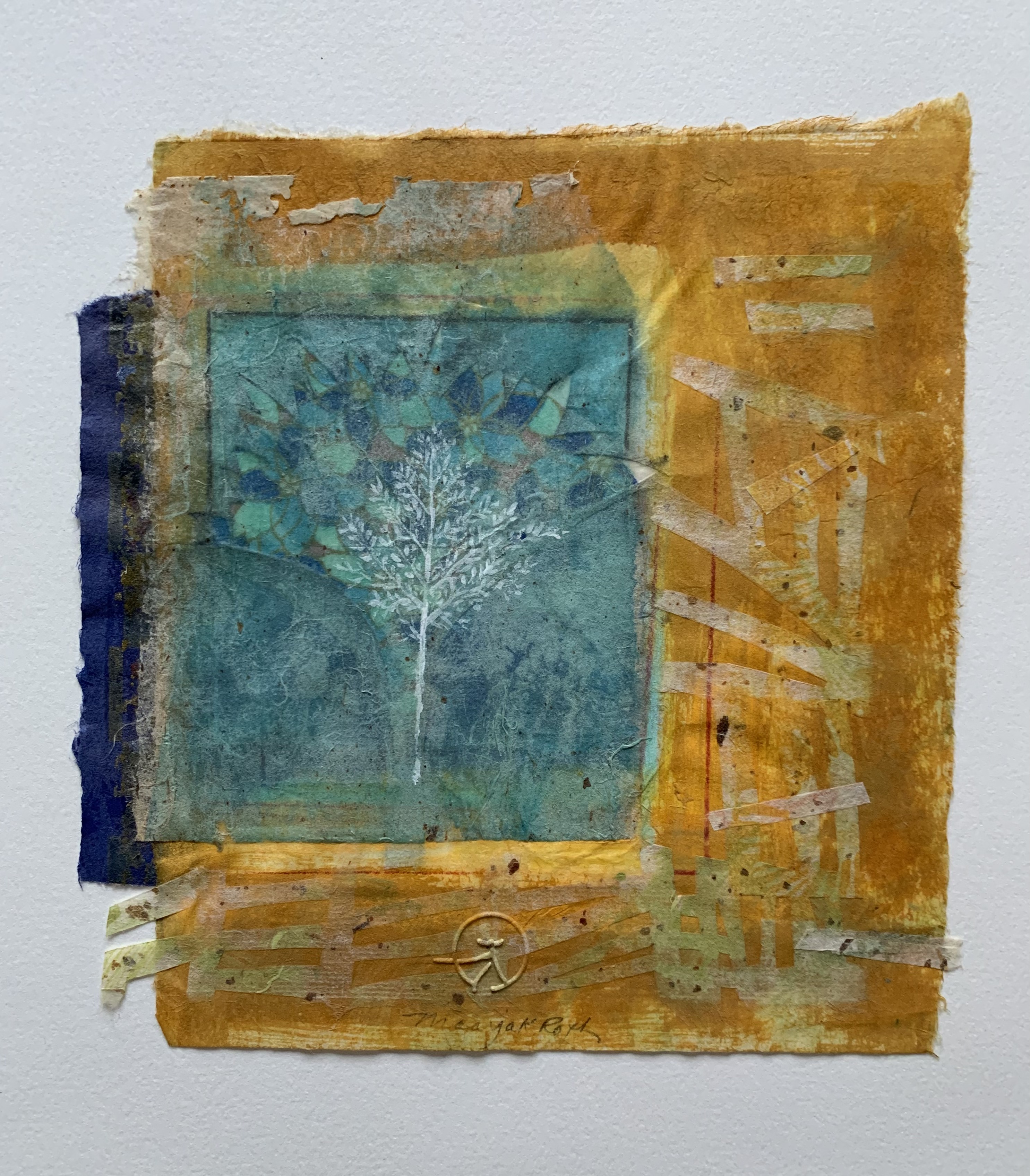 3. trees "Across the Fields", 7 3/4 " x 7 1/4", monoprint collage