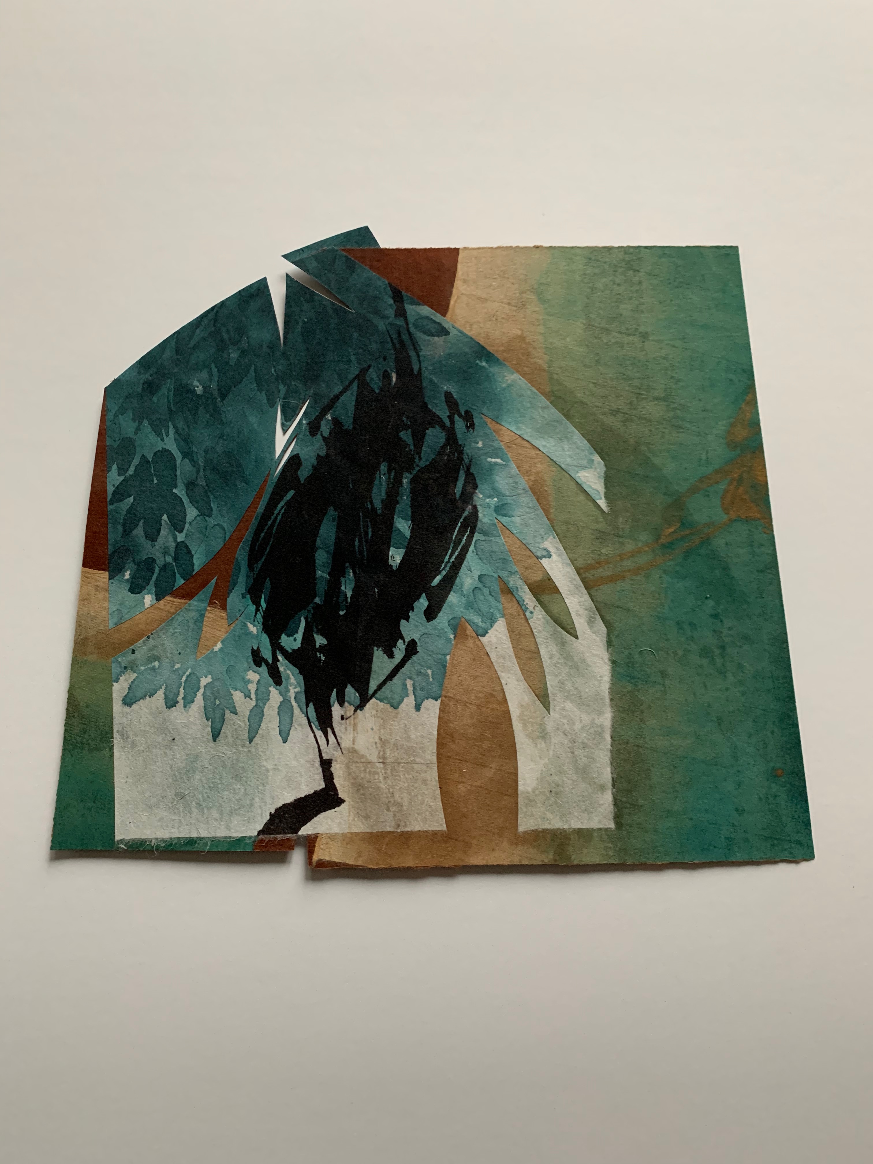 trees "Dusk" 11" x 13" monoprint collage